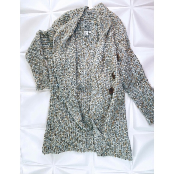 Curio Anthropologie Womens Sz S Blue Boucle Double Breasted Sweater Cardigan - Picture 6 of 7